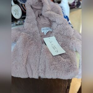 NWT Lue & Lottie Pale Lavender Hooded  Zip Front Lined Faux Fur Jkt Sz 18m